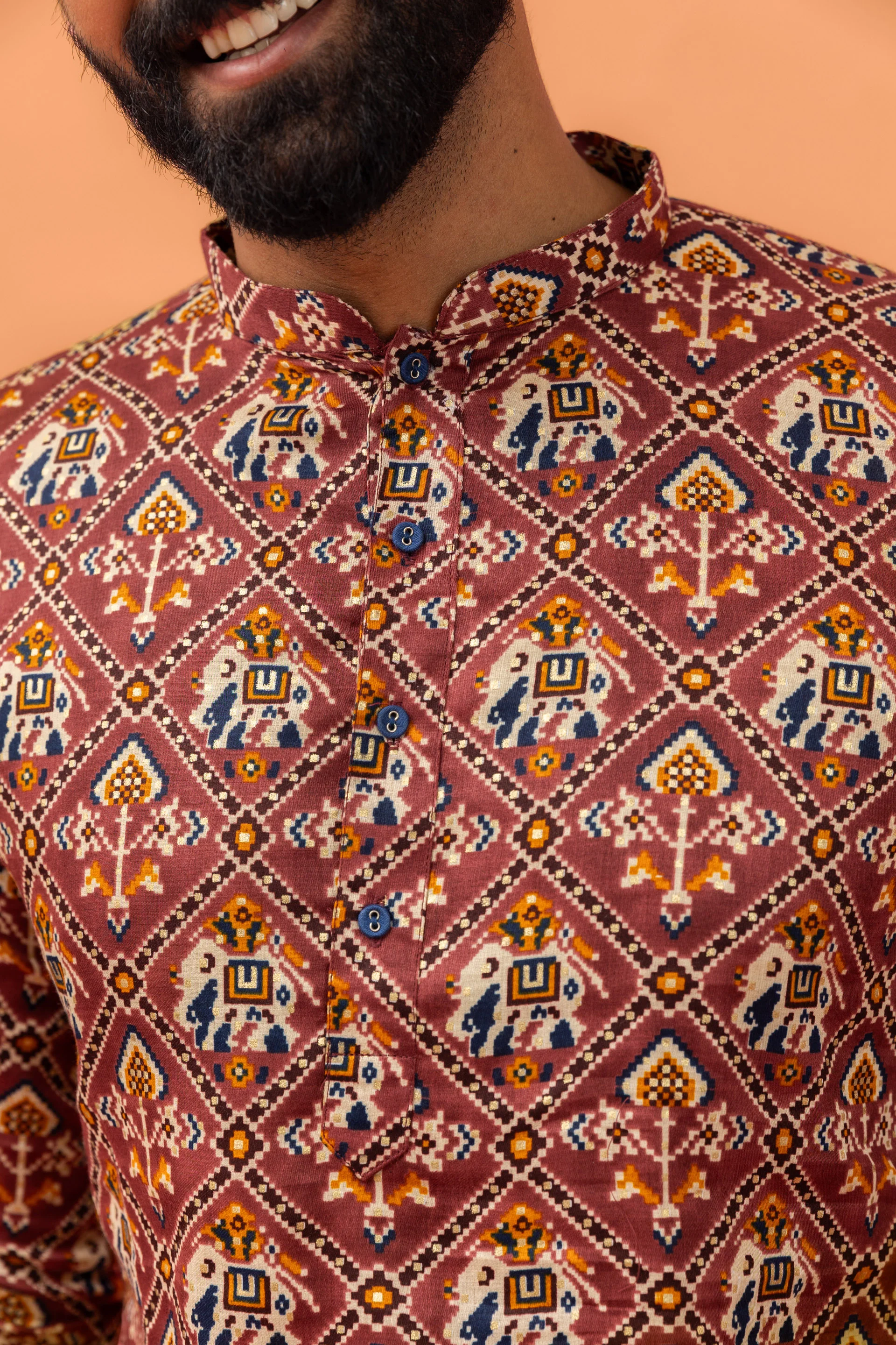 Maroon Printed Cotton Kurta Dhoti Set - Image 5