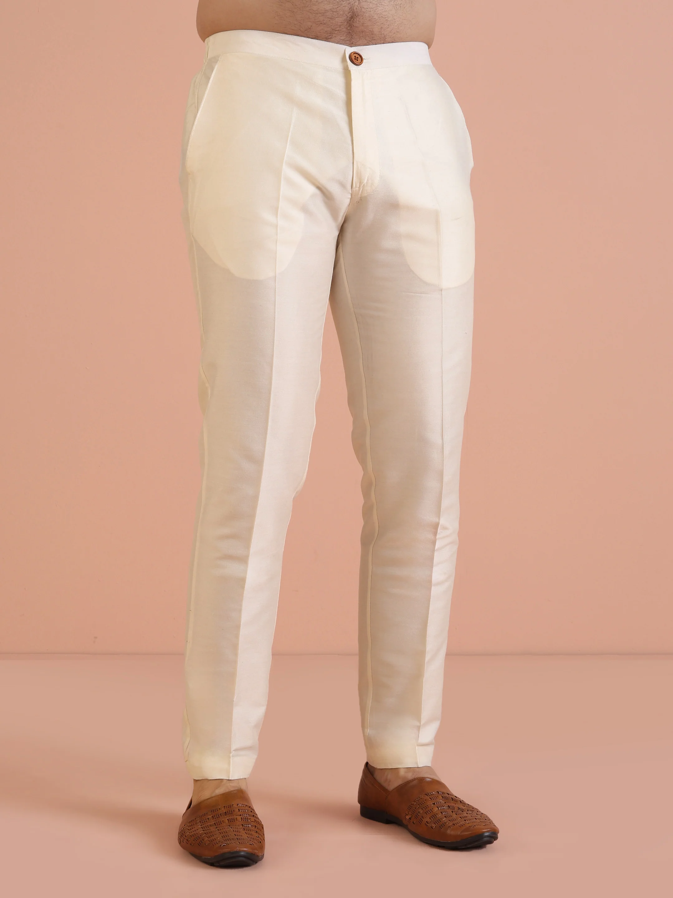 Beige Silk Blend Mirror Work Kurta Trouser - Image 6