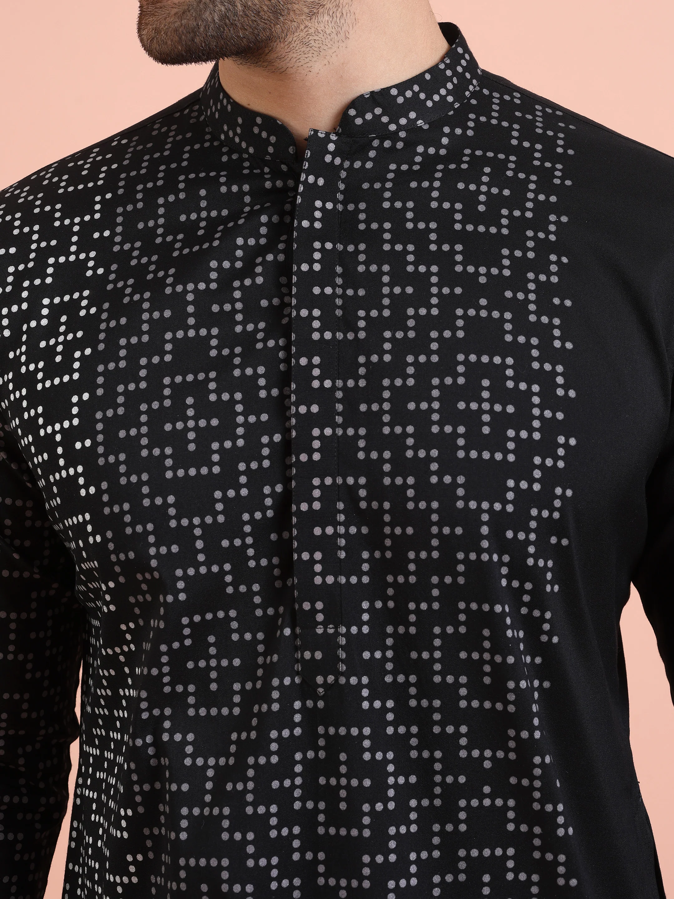 Men Black Printed Geometric Kurta Trouser Set - Image 5