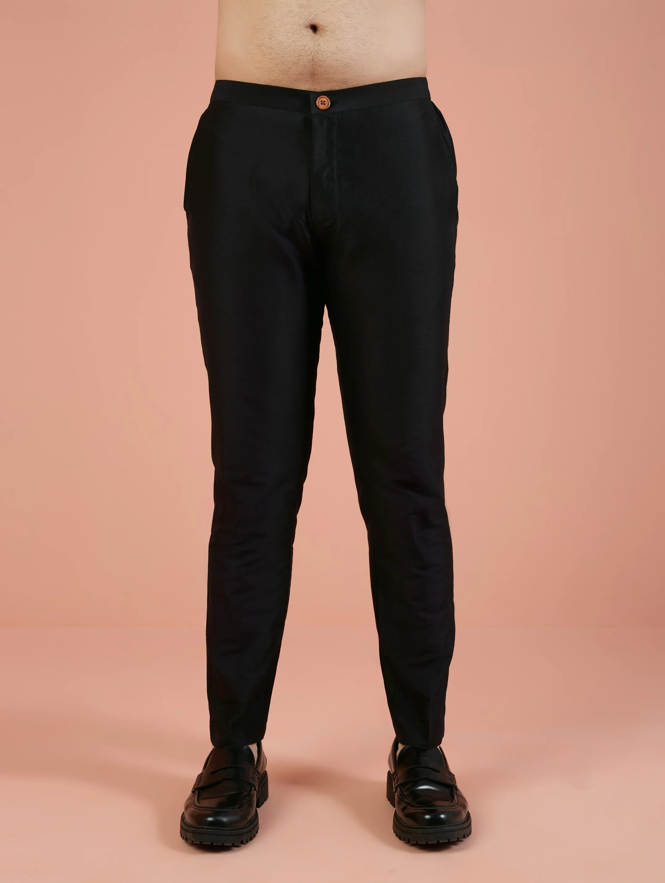 Men Black Jacquard Kurta Trouser Set with Ethnic Motifs - Image 6