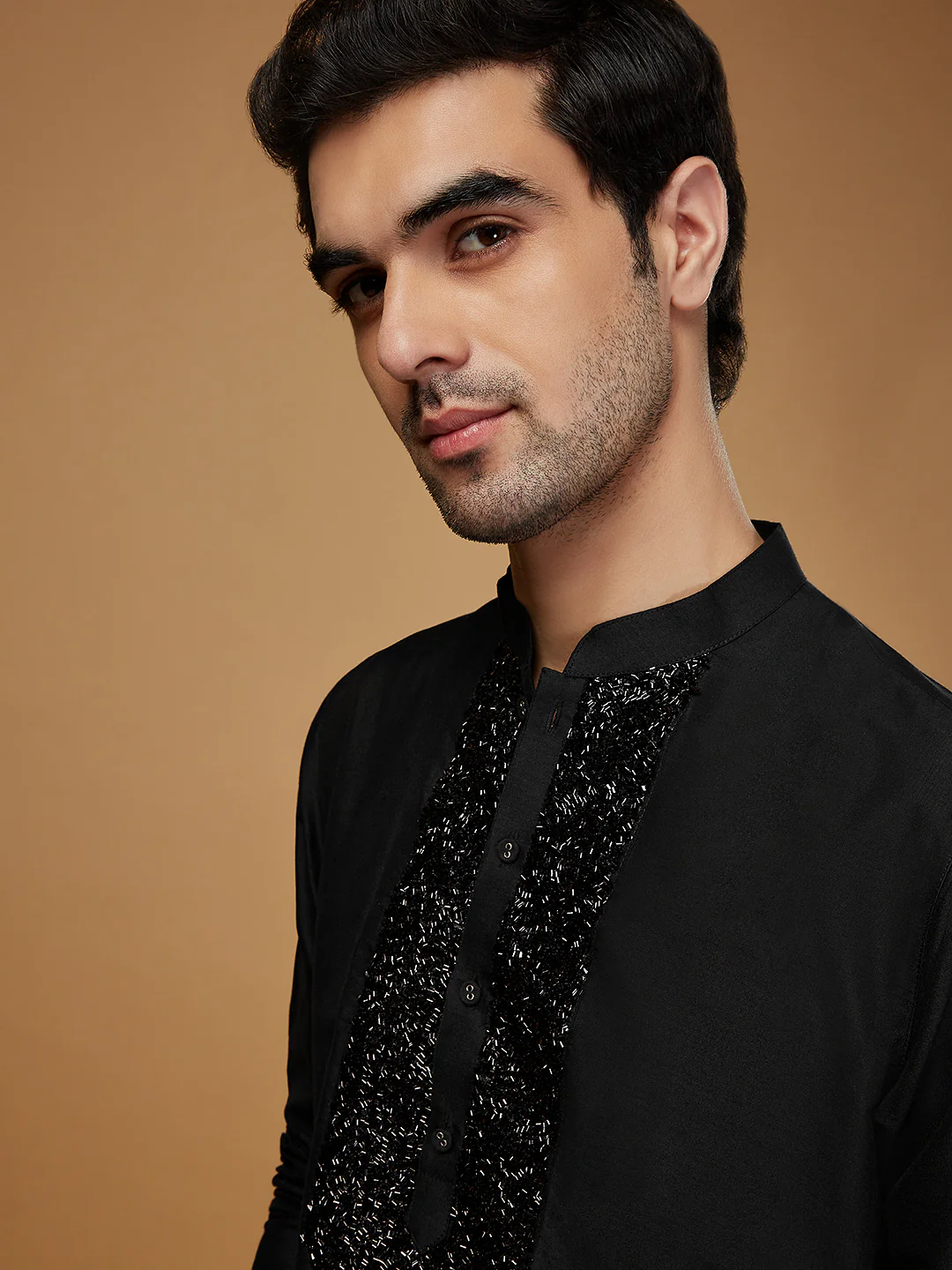 Black Embroidered Silk Blend Kurta with Trouser - Image 5