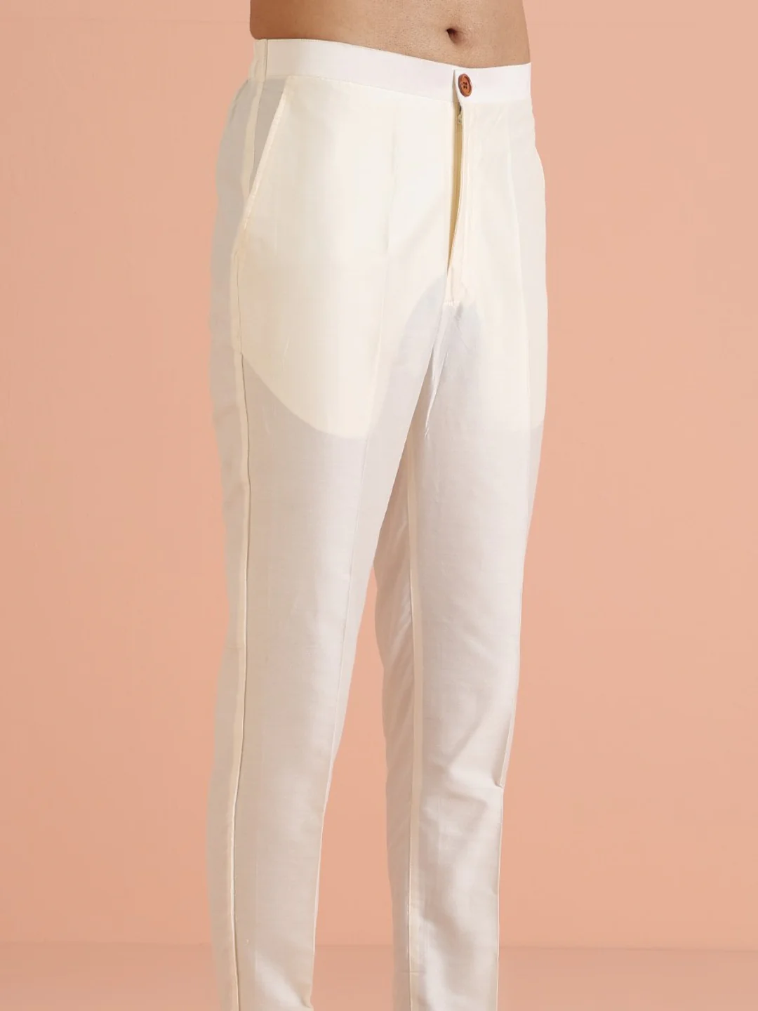 Cream Silk Blend Gold Embroidered Jacket Kurta Trouser Set - Image 8