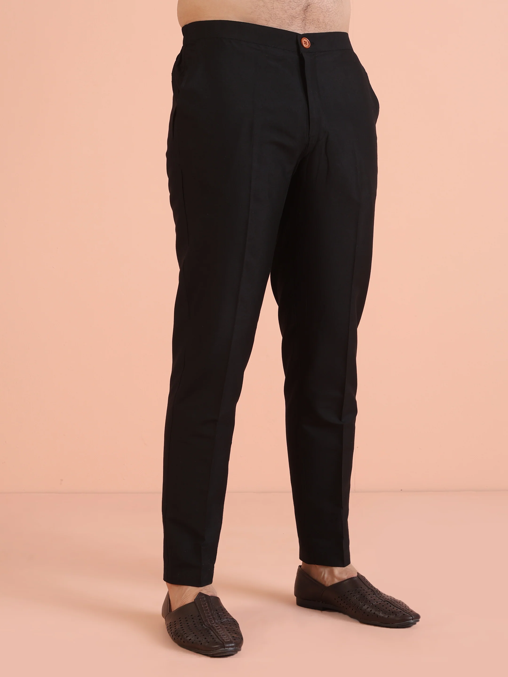 Black Silk Blend Kurta Set with Embroidered Collar Detailing and Matching Trousers - Image 6