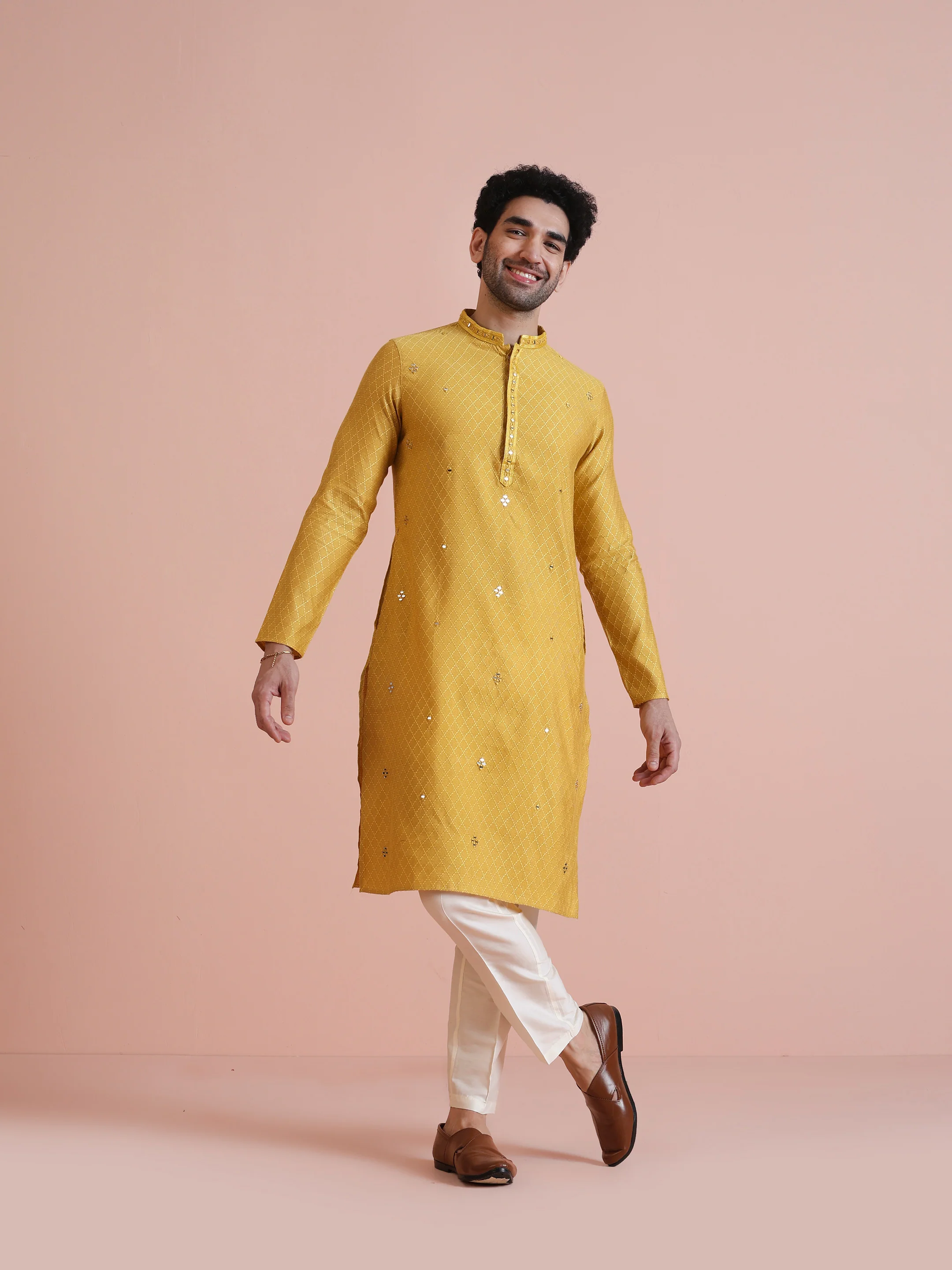 Men's Mustard Kurta Trouser Set - Image 7