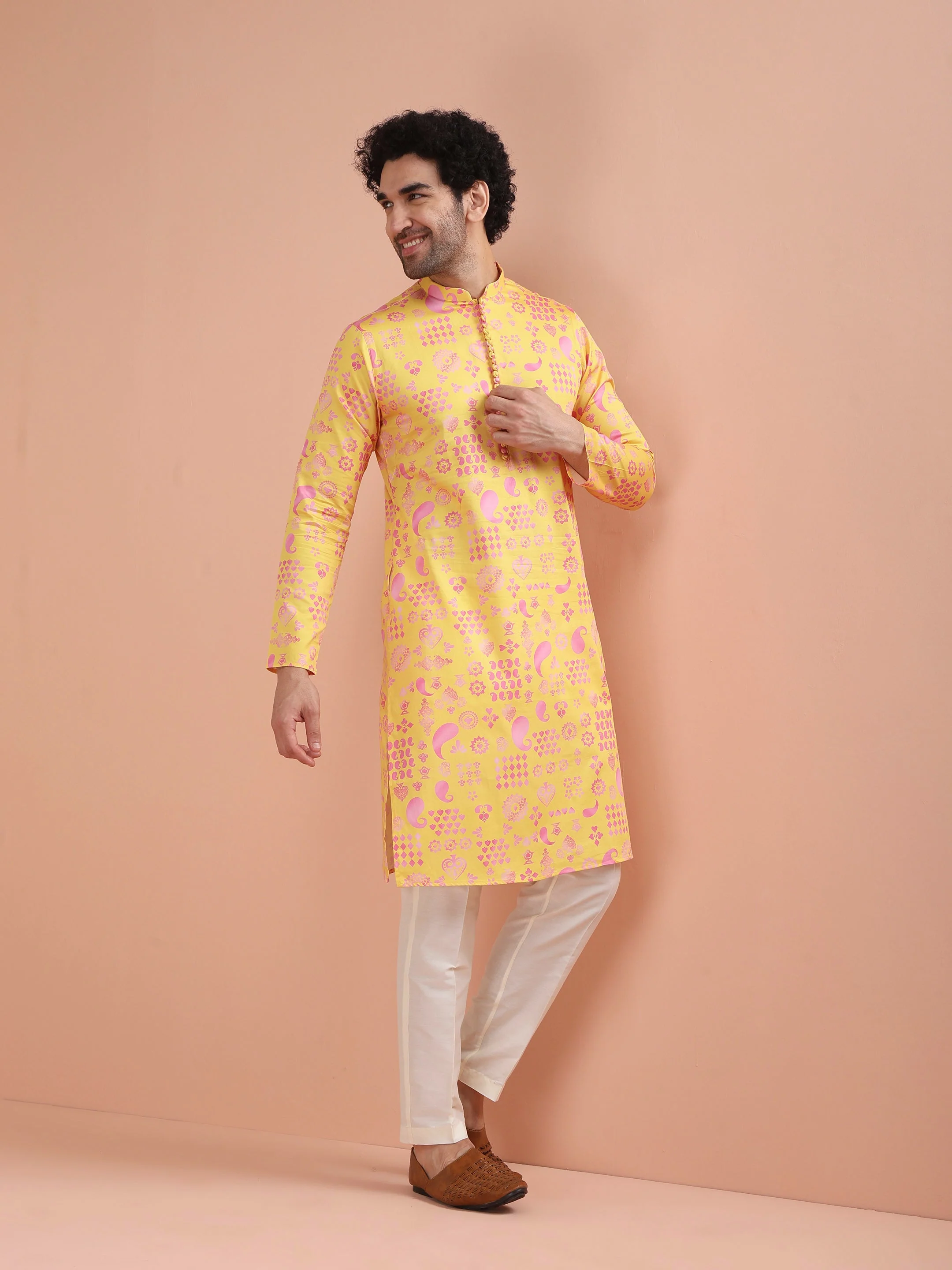 Yellow Printed Kurta Set - Image 9