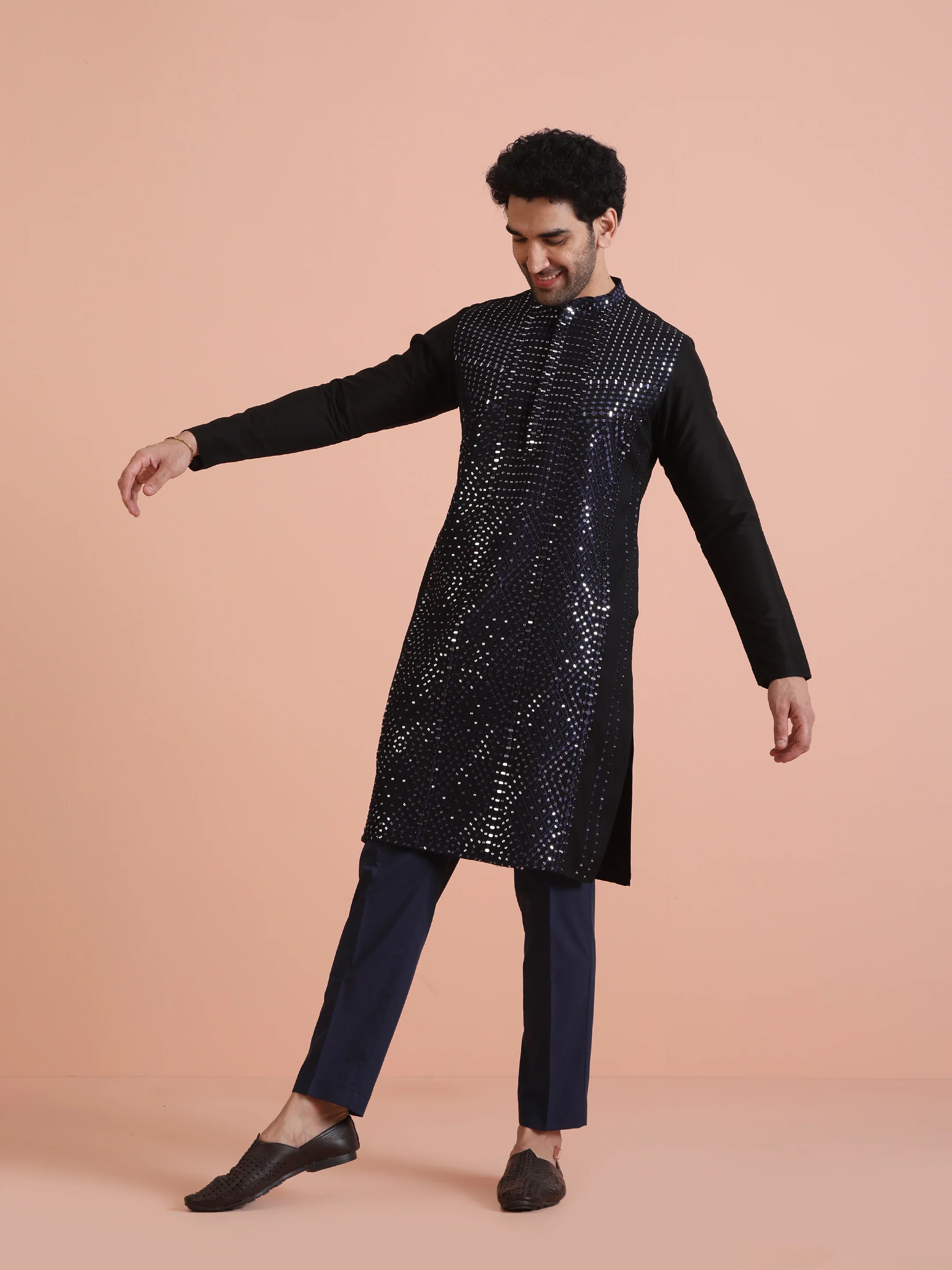 Navy Blue Embellished Kurta Set - Image 3