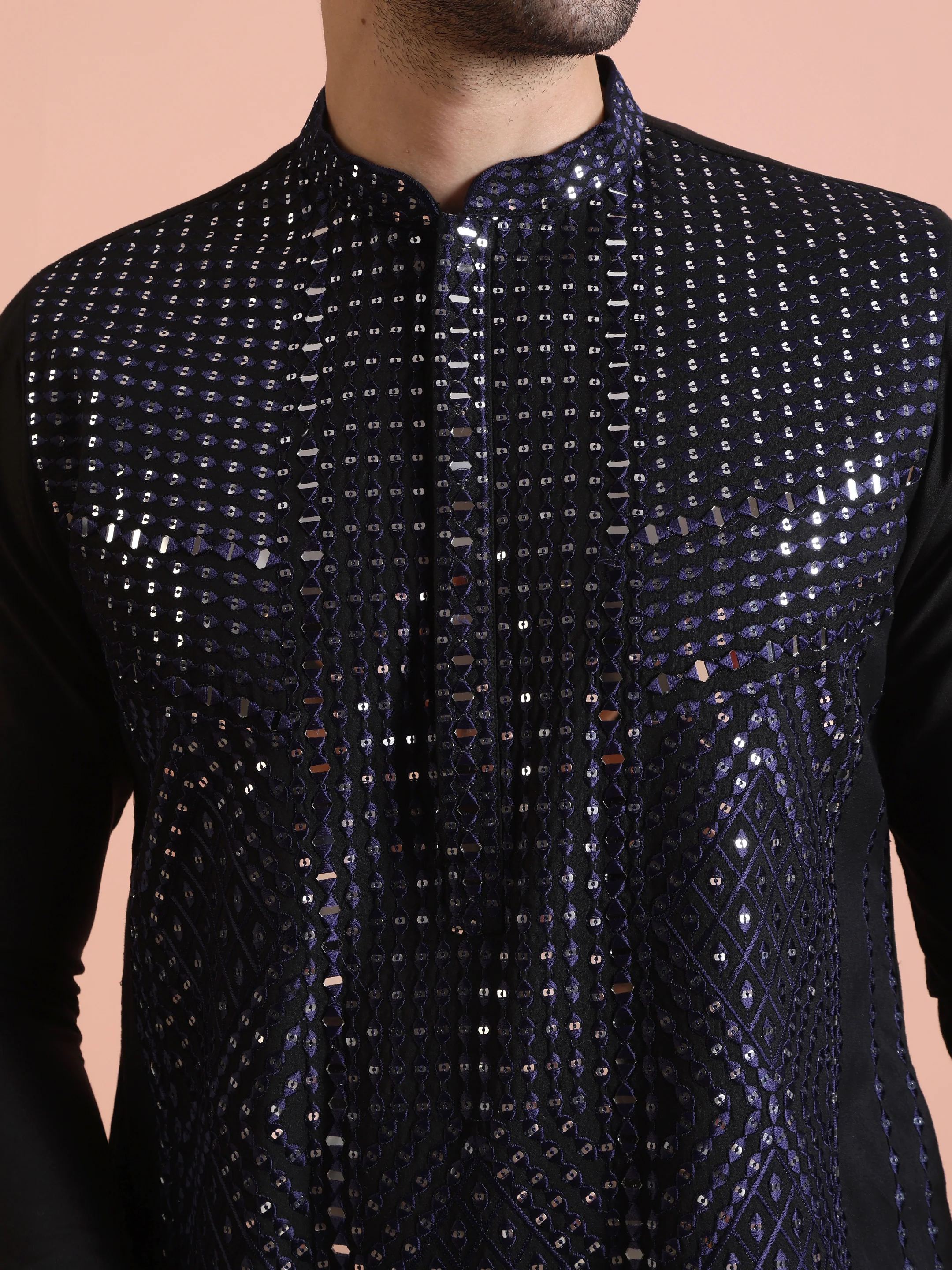 Navy Blue Embellished Kurta Set - Image 5